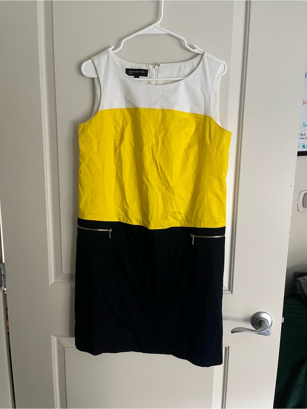 Jones New York Colorblock Midi Dress in White, Yellow & Black